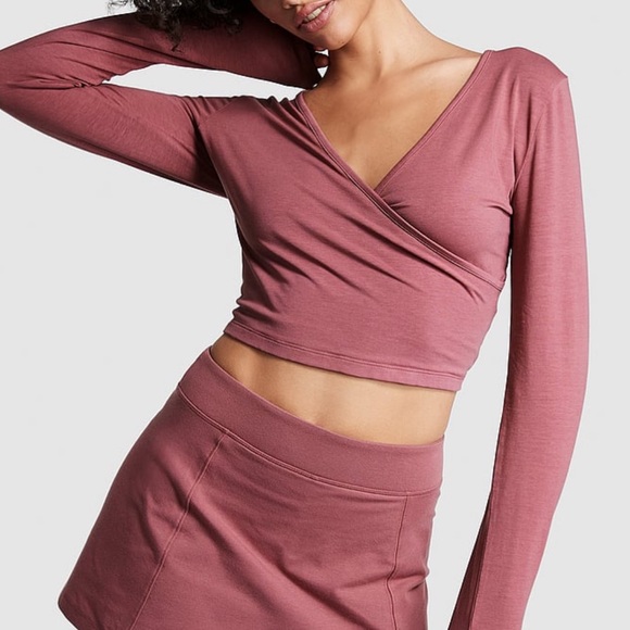 Long sleeve PINK crop top NWT - Picture 2 of 2